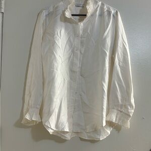 SANDRO Haby ruffle-detail silk blouse color: Ivory Size: Large